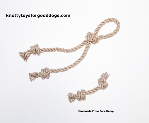 Image of Knotty Toys for Good Dogs L'il Gnaw & Knotty Chaw Chaw handcrafted natural organic hemp rope dog toy.