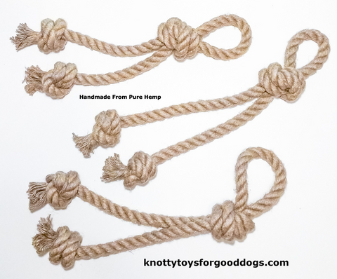 Image of 3 Knotty Toys for Good Dogs Mighty Chaw Chaw handcrafted natural organic hemp rope dog toy.