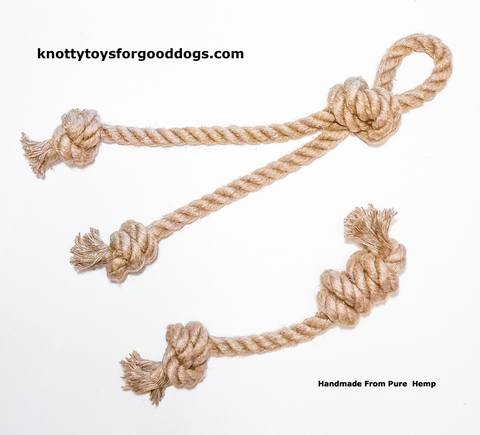 Image of Knotty Toys for Good Dogs Mighty Gnaw & Mighty Chaw Chaw handcrafted natural organic hemp rope dog toy.