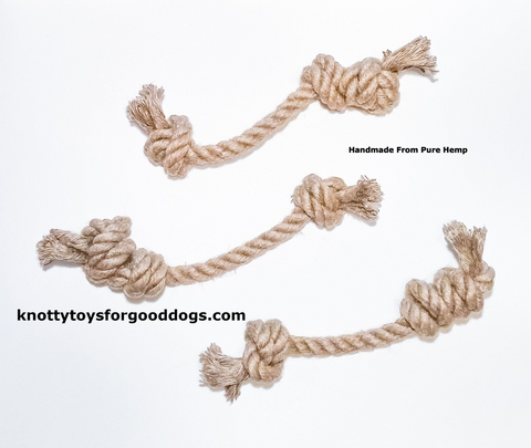 Image of 3 Knotty Toys for Good Dogs Mighty Gnaw handcrafted natural organic hemp rope dog toy.