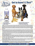 Omega Alpha E-Z Rest bottle showing stress and anxiety relief for pets.  Fact Sheet for more information.